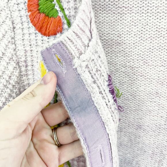 Sundance Lilac Floral Blooms Embroidered Knit Cardigan Sweater - Picture 7 of 7